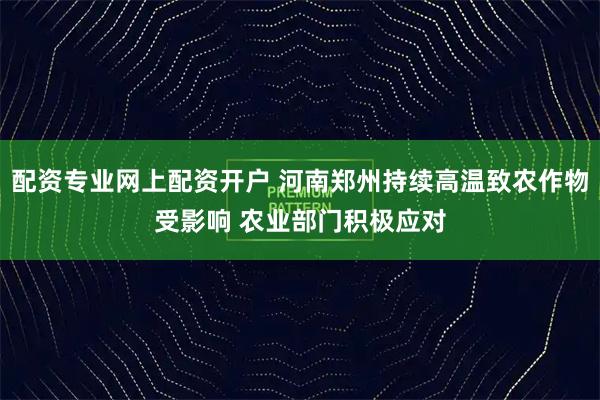 配资专业网上配资开户 河南郑州持续高温致农作物受影响 农业部门积极应对